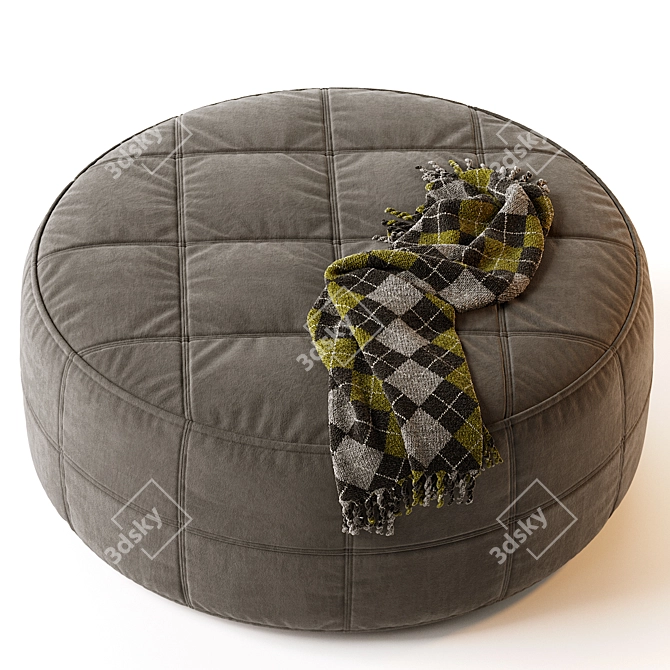 Saddle Round Fabric Pouf Ottoman 3D model image 2