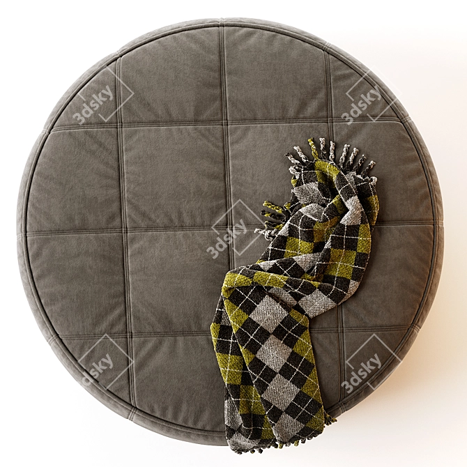 Saddle Round Fabric Pouf Ottoman 3D model image 3