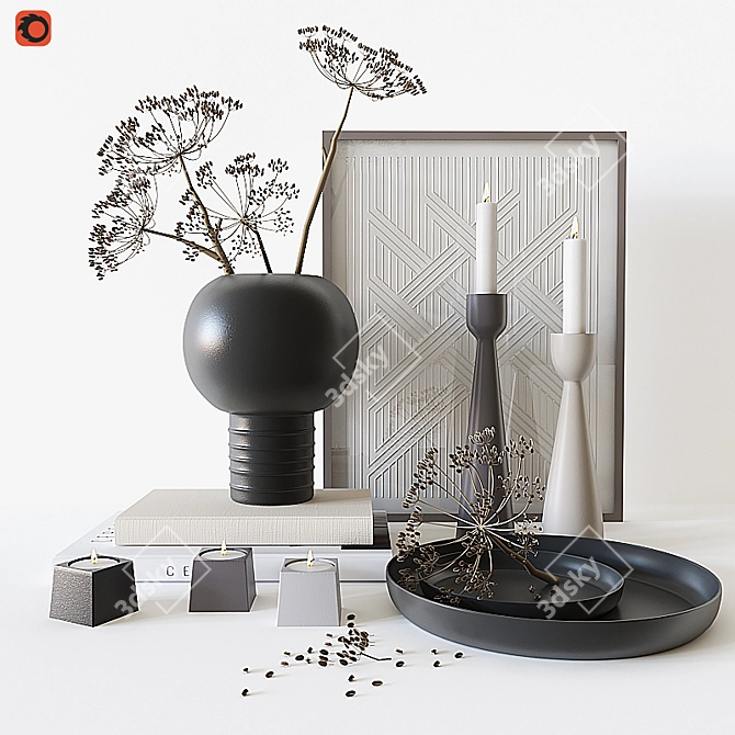 Title: Decorative Set with Vase, Trays, Candleholders, and More 3D model image 1