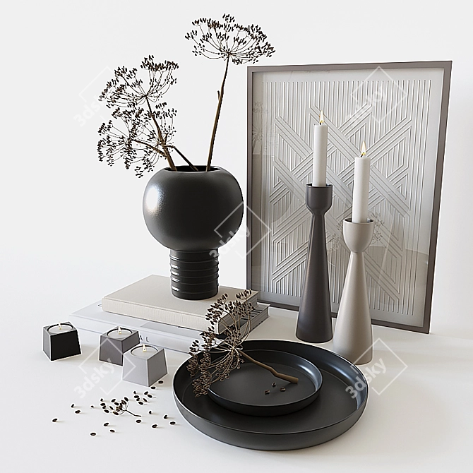 Title: Decorative Set with Vase, Trays, Candleholders, and More 3D model image 3