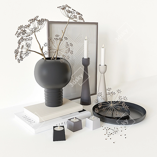 Title: Decorative Set with Vase, Trays, Candleholders, and More 3D model image 4