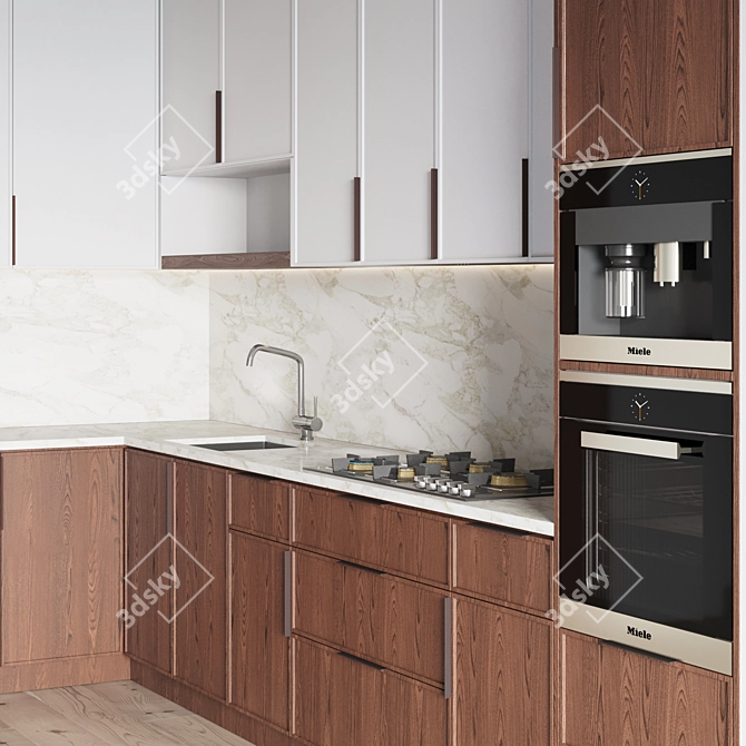 Modern Kitchen Set with Gas Hob, Sink, Oven, and Hood 3D model image 4