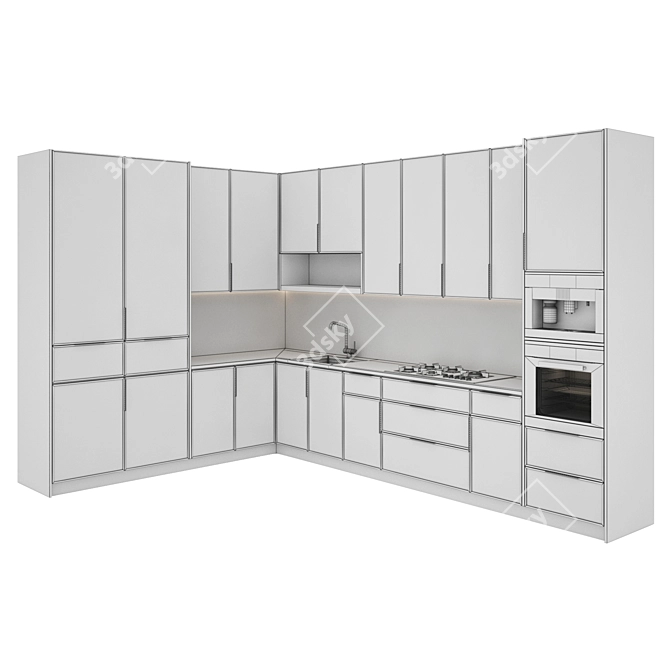 Modern Kitchen Set with Gas Hob, Sink, Oven, and Hood 3D model image 5