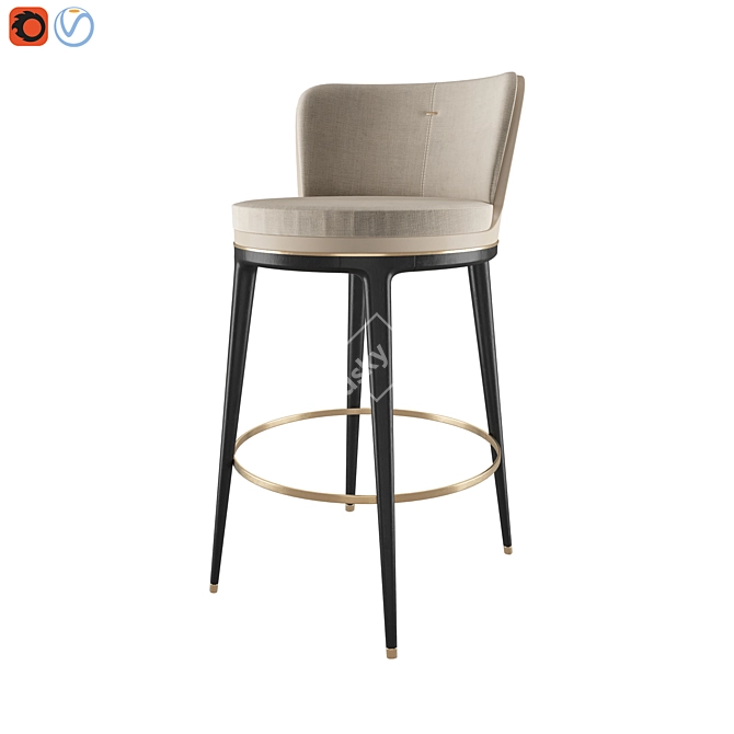 HICKS - Stylish Leather Bar Stool 3D model image 3