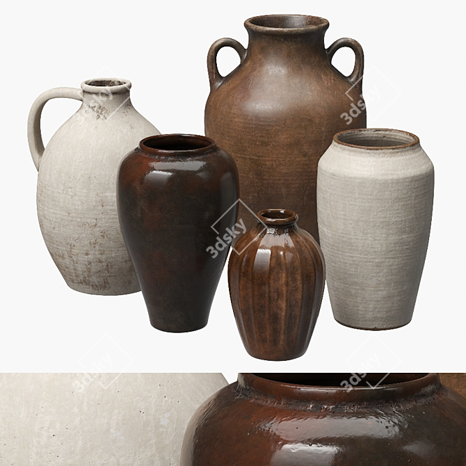 Rustic Ceramic Vase Set 3D model image 1