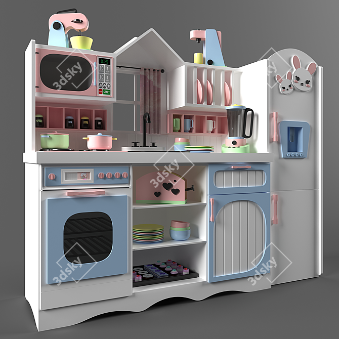 Kids Mini Kitchen Playset: H800×W1000×D300 mm 3D model image 1