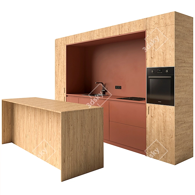 Modern Island Kitchen Design 3D model image 2