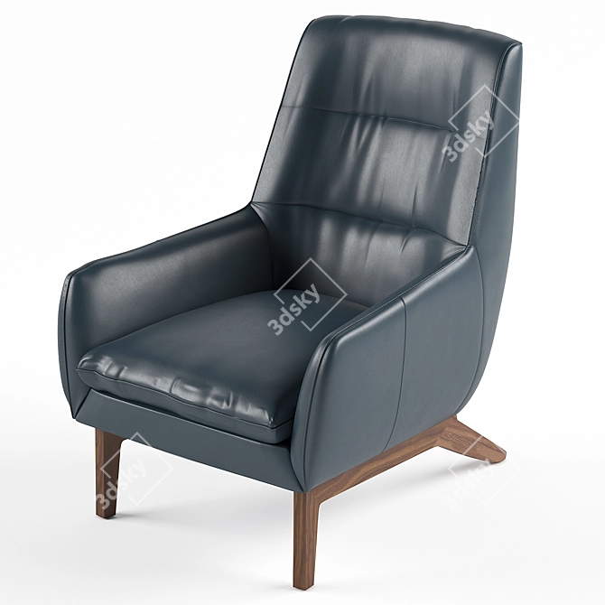 Sleek Black Leather Aman Chair 3D model image 2