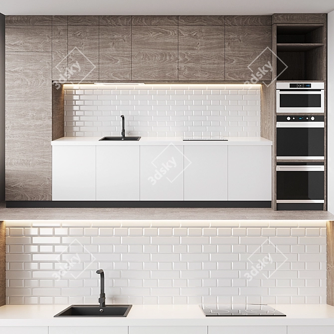 Modern Kitchen Cabinet Set 3D model image 1