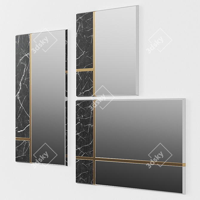 Mondrian Square Mirror: Contemporary Elegance in Reflective Art 3D model image 1