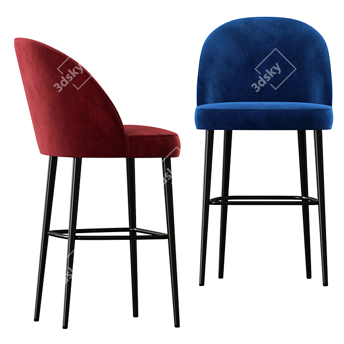 Elegant Austen Velvet Bar Stool 3D model image 2