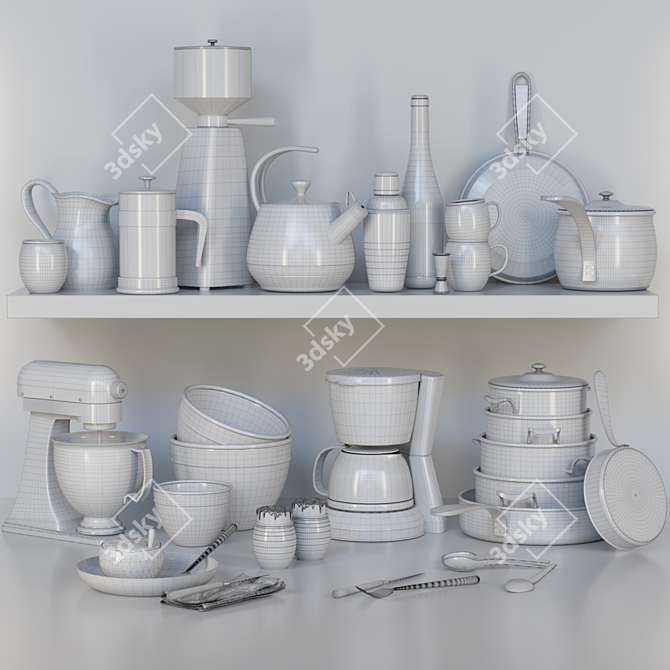 Essential Kitchen Utensils Set 3D model image 2