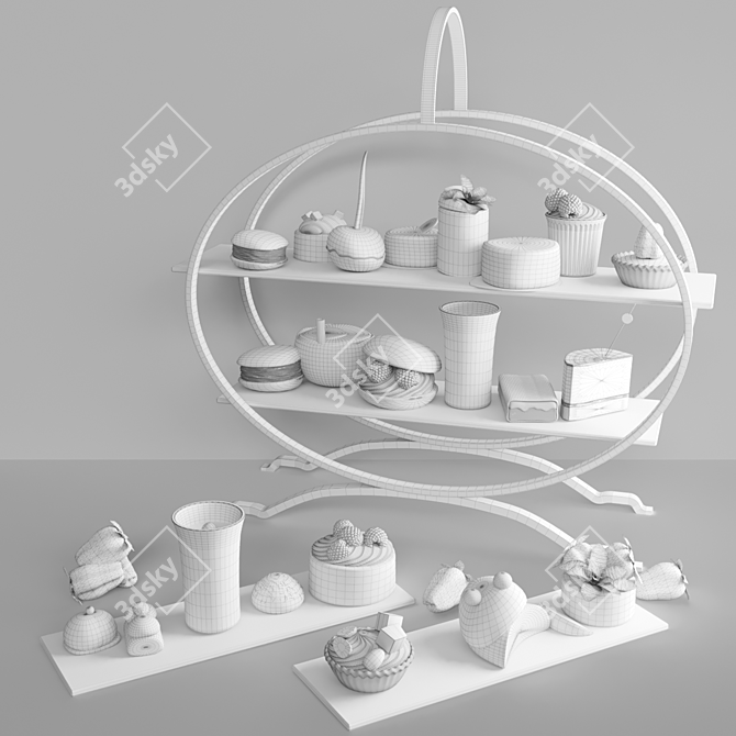 Delicious Dessert Tray: Sweets, Cake, Macarons 3D model image 2