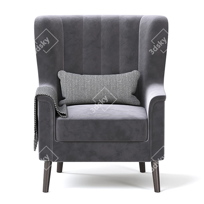 Elegant Grey Velvet Armchair 3D model image 2