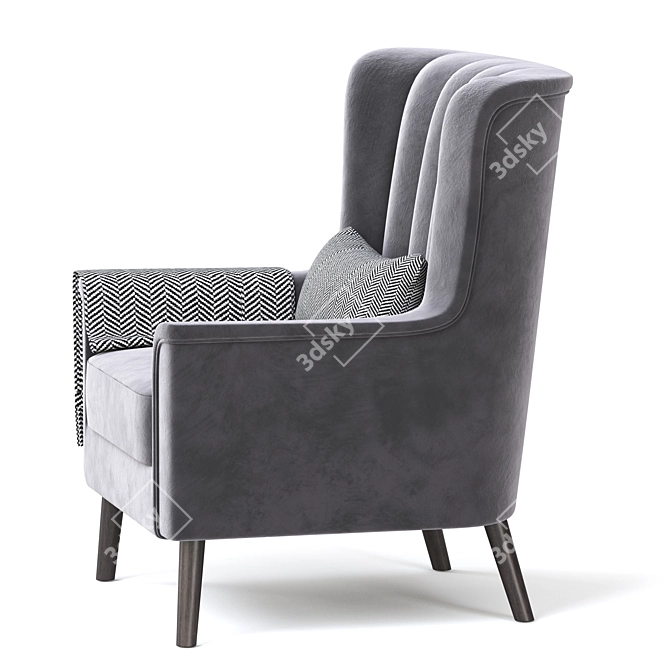 Elegant Grey Velvet Armchair 3D model image 3