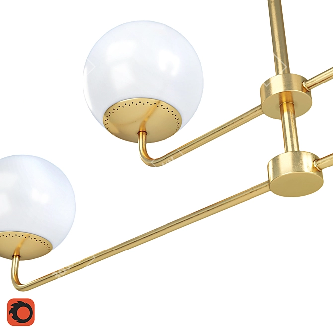 Elegant Brass and Opal Glass Chandelier 3D model image 2