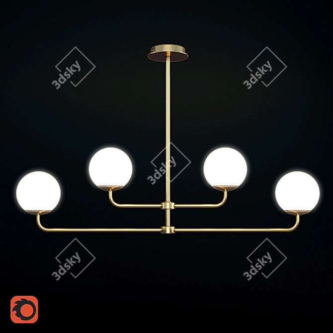 Elegant Brass and Opal Glass Chandelier 3D model image 3