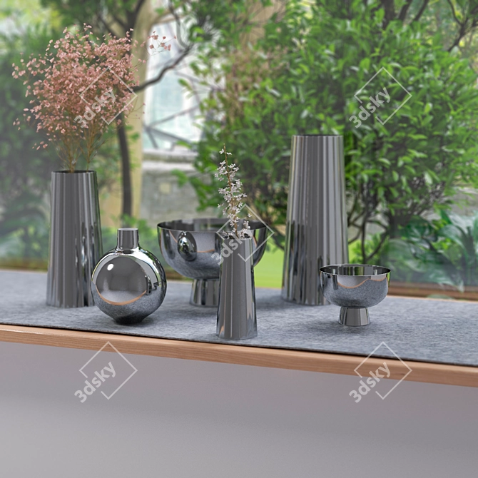 Elegant Nickel Plated Vases by West Elm 3D model image 2