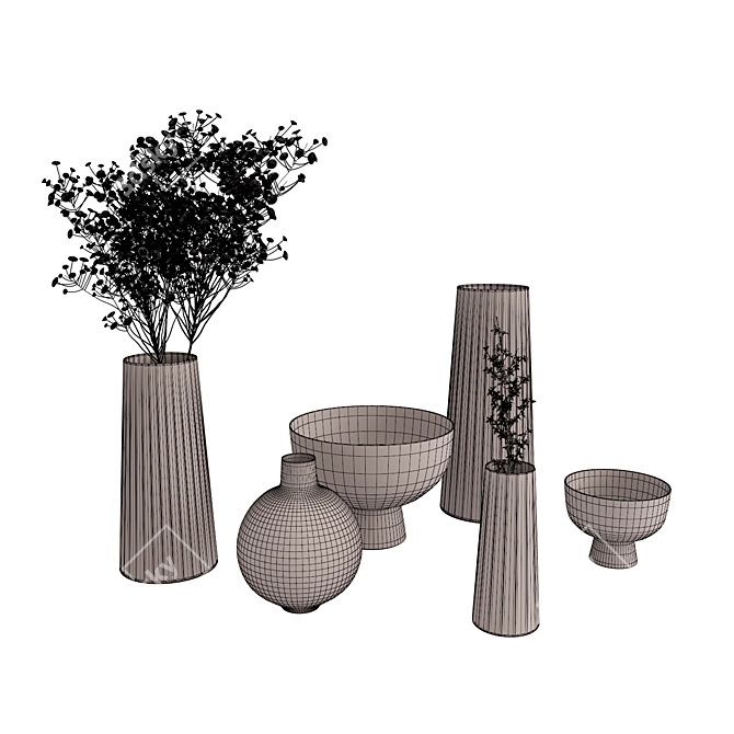 Elegant Nickel Plated Vases by West Elm 3D model image 3