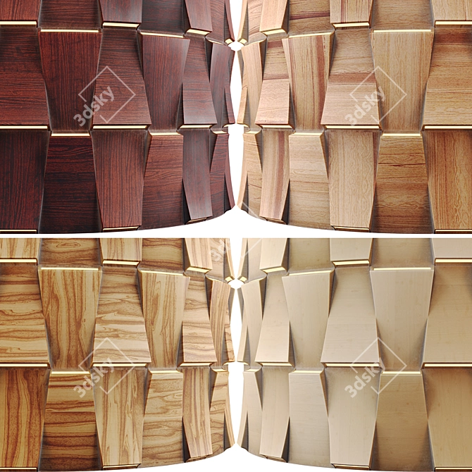 Wooden Striped 3D Panel: PBR, 4K, Seamless 3D model image 2