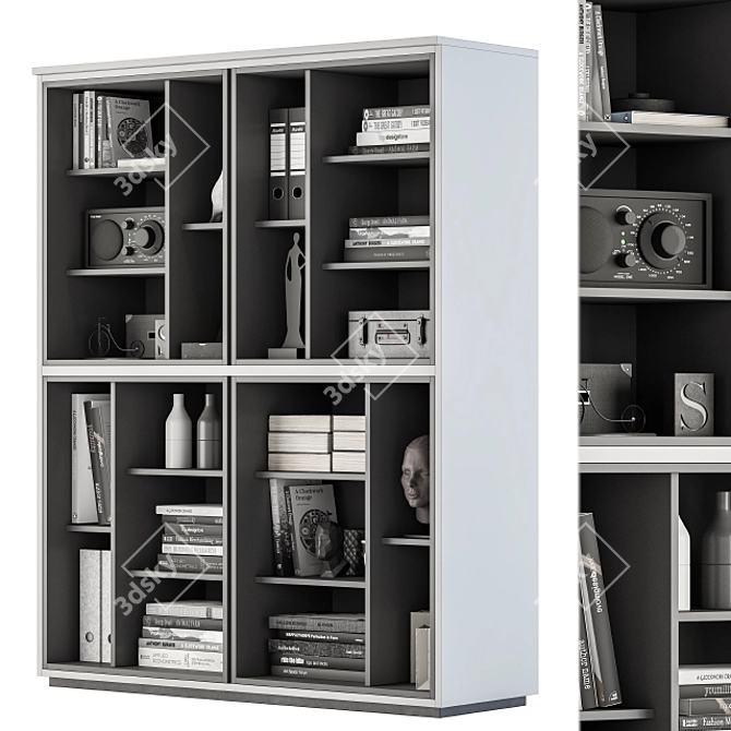 Elegant Black & White Library Display 3D model image 2