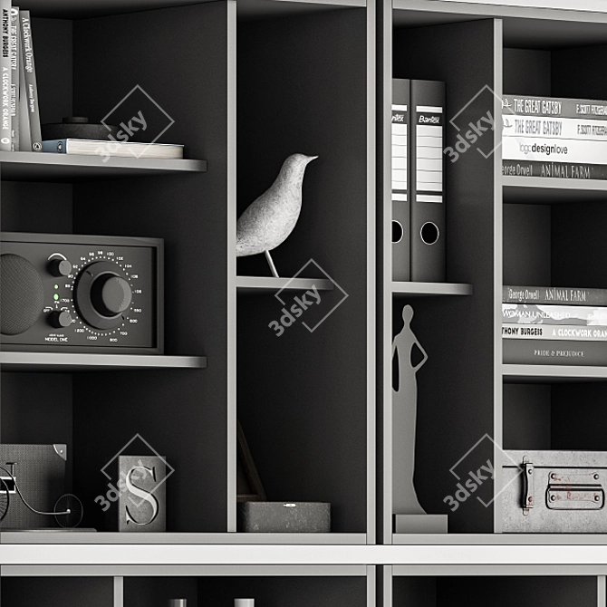 Elegant Black & White Library Display 3D model image 3