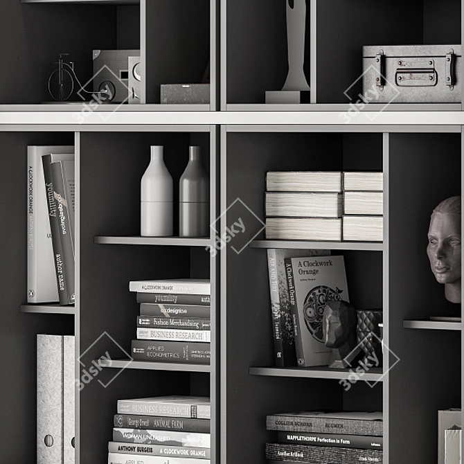 Elegant Black & White Library Display 3D model image 4