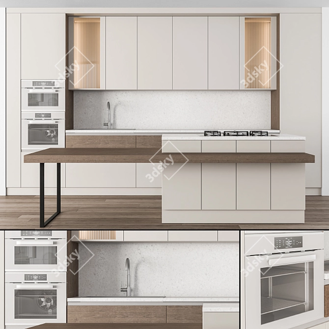 Cream and Wood Kitchen 40: Modern Elegance. 3D model image 1