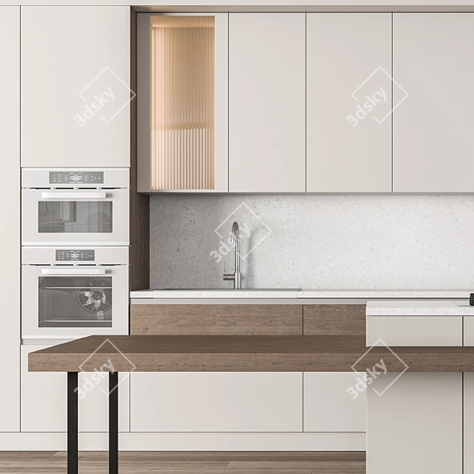 Cream and Wood Kitchen 40: Modern Elegance. 3D model image 2