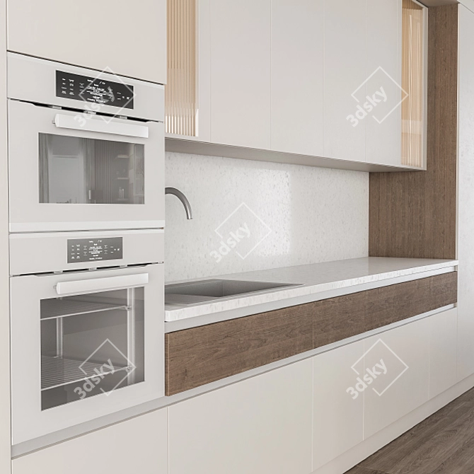 Cream and Wood Kitchen 40: Modern Elegance. 3D model image 3