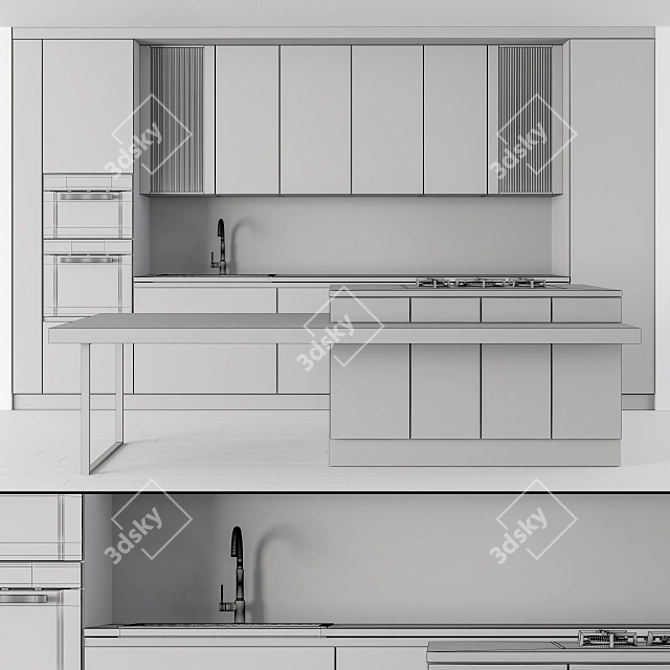 Cream and Wood Kitchen 40: Modern Elegance. 3D model image 4