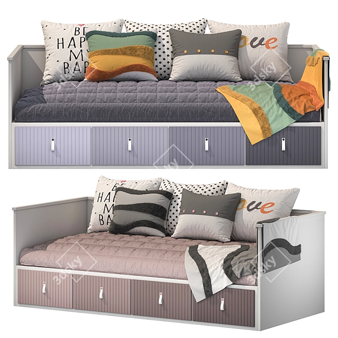 Stylish Dual-Color Bed [90x200 cm] 3D model image 1