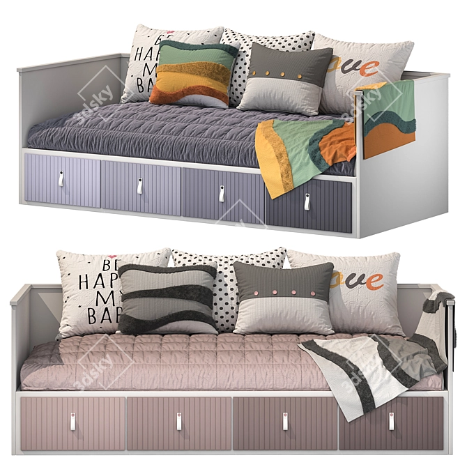  Stylish Dual-Color Bed [90x200 cm] 3D model image 3