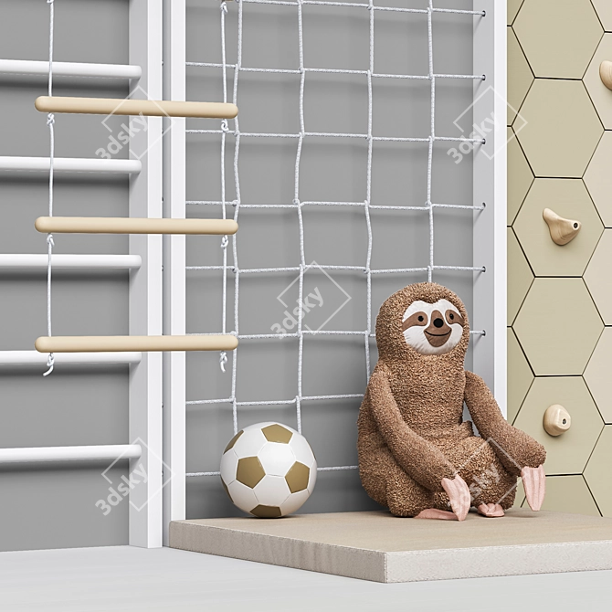 Kids Sports Set with Climbing Wall and Toys 3D model image 2