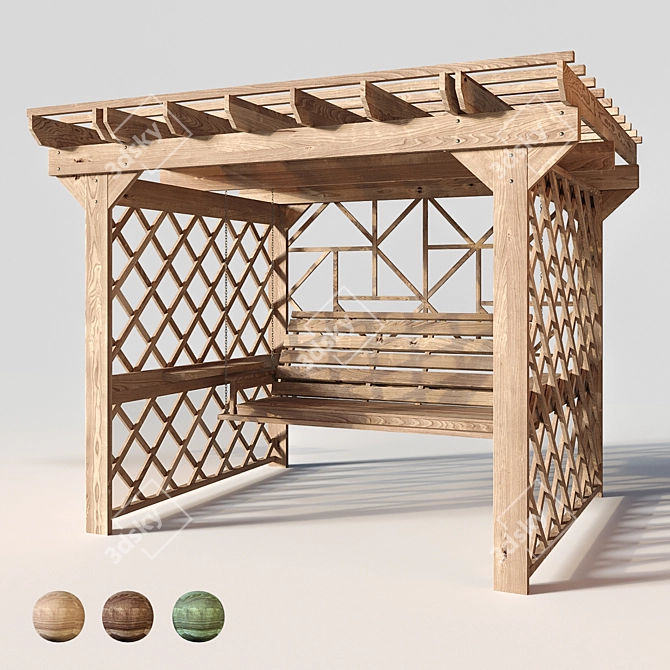 Luxury Wooden Swing Pergola 3D model image 1