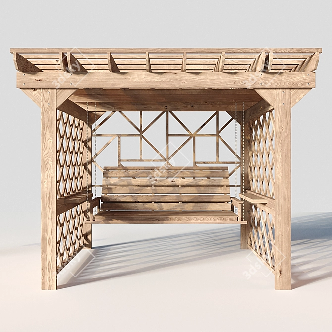 Luxury Wooden Swing Pergola 3D model image 2