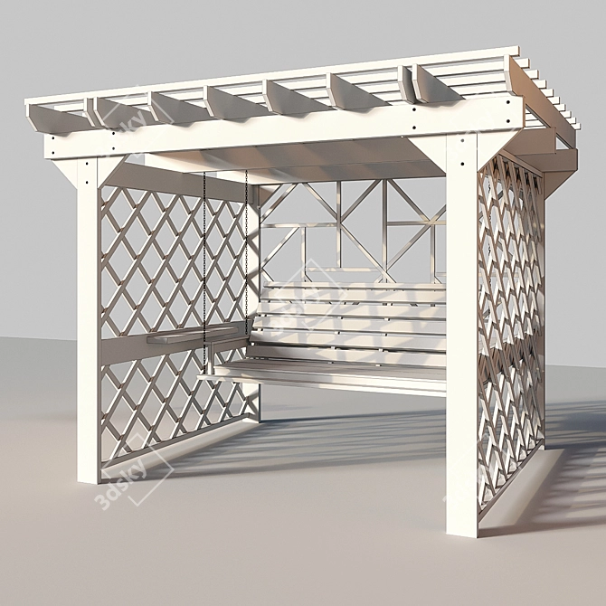 Luxury Wooden Swing Pergola 3D model image 4