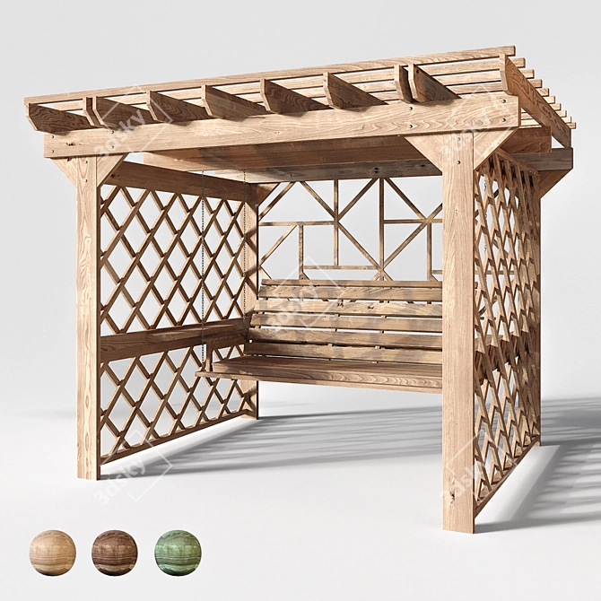 Luxury Wooden Swing Pergola 3D model image 6