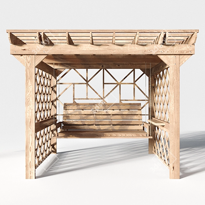 Luxury Wooden Swing Pergola 3D model image 8