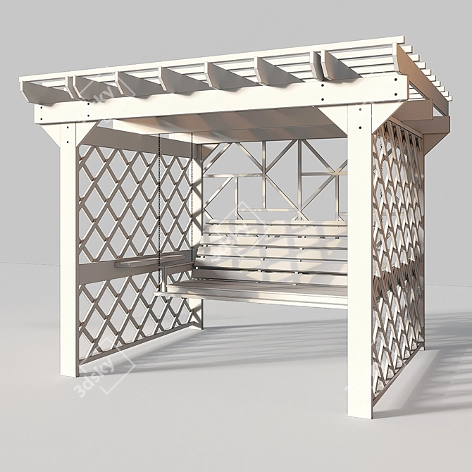 Luxury Wooden Swing Pergola 3D model image 9