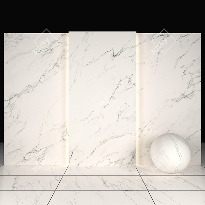 White Statuary Marble: Elegant Textured Tiles 3D model image 1