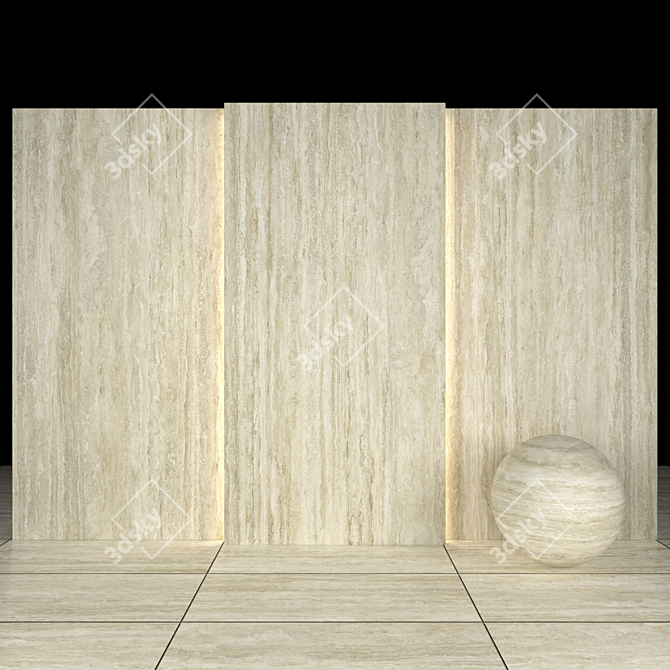 Classic Travertin: 12 Texture Slabs & Floor Tiles 3D model image 2