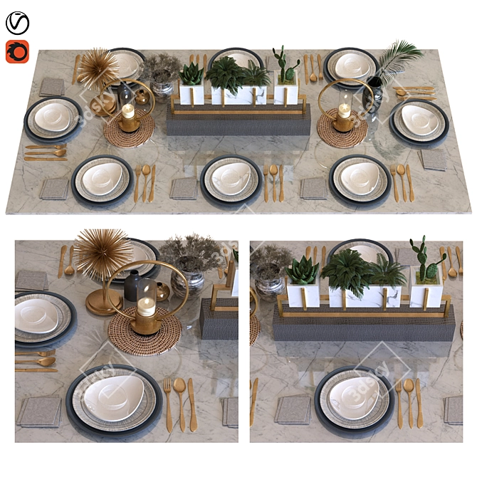 Modern Dining Table Set 010 3D model image 1