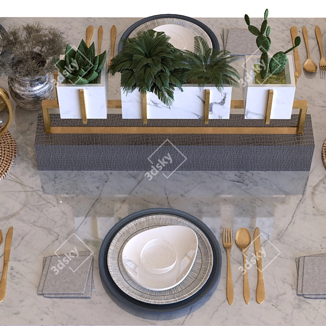 Modern Dining Table Set 010 3D model image 3