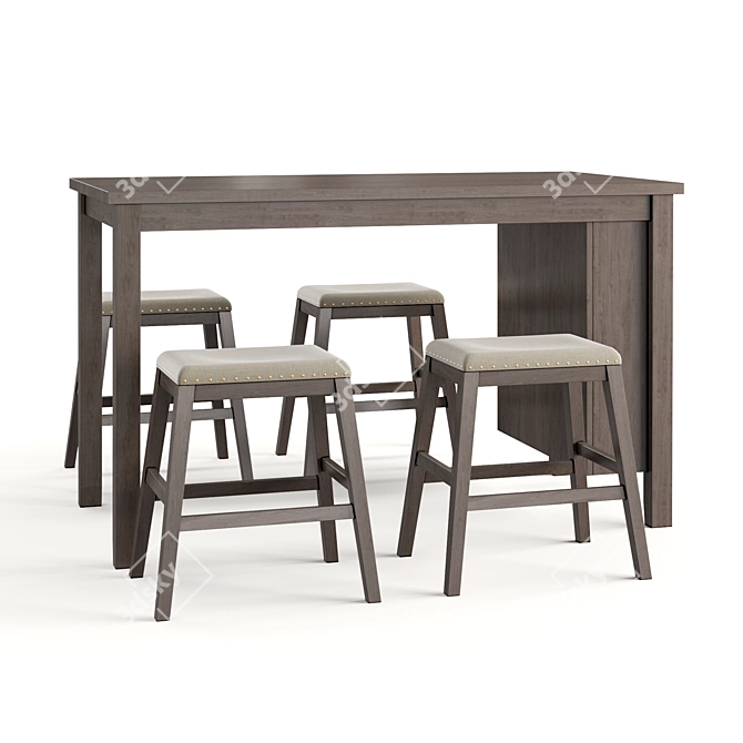 Modern Acacia Wood Dining Set 3D model image 2