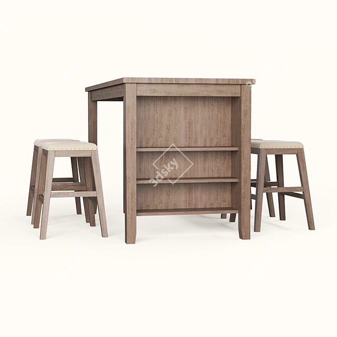 Modern Acacia Wood Dining Set 3D model image 4