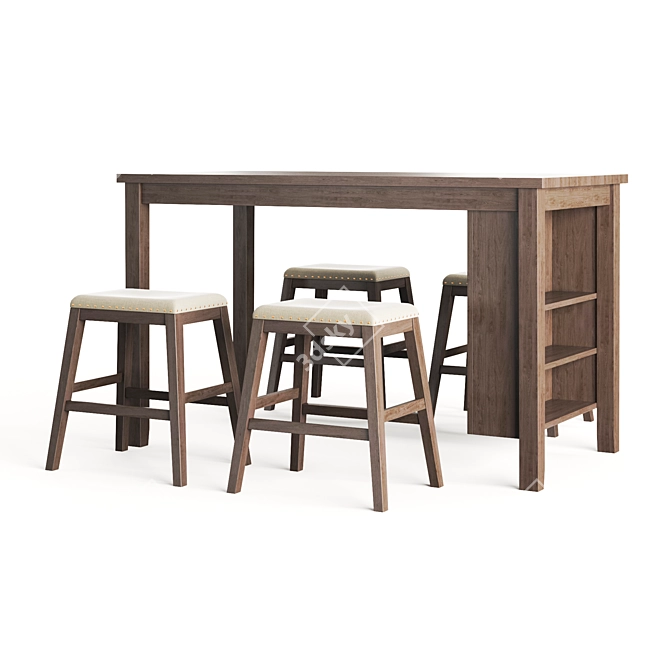 Modern Acacia Wood Dining Set 3D model image 8