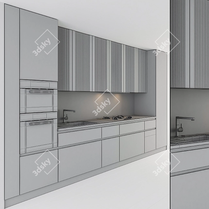 Sleek White & Wood Kitchen 3D model image 5