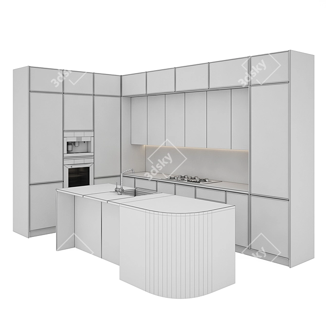 Modular Kitchen Set: Gas Hob, Sink, Oven, Hood 3D model image 5