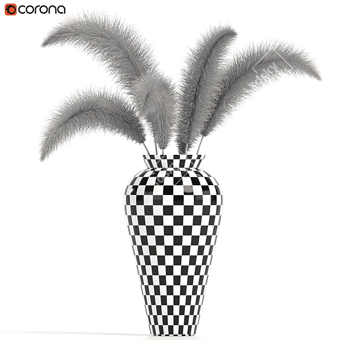 Elegant Feather Décor with Ornate Pot 3D model image 4